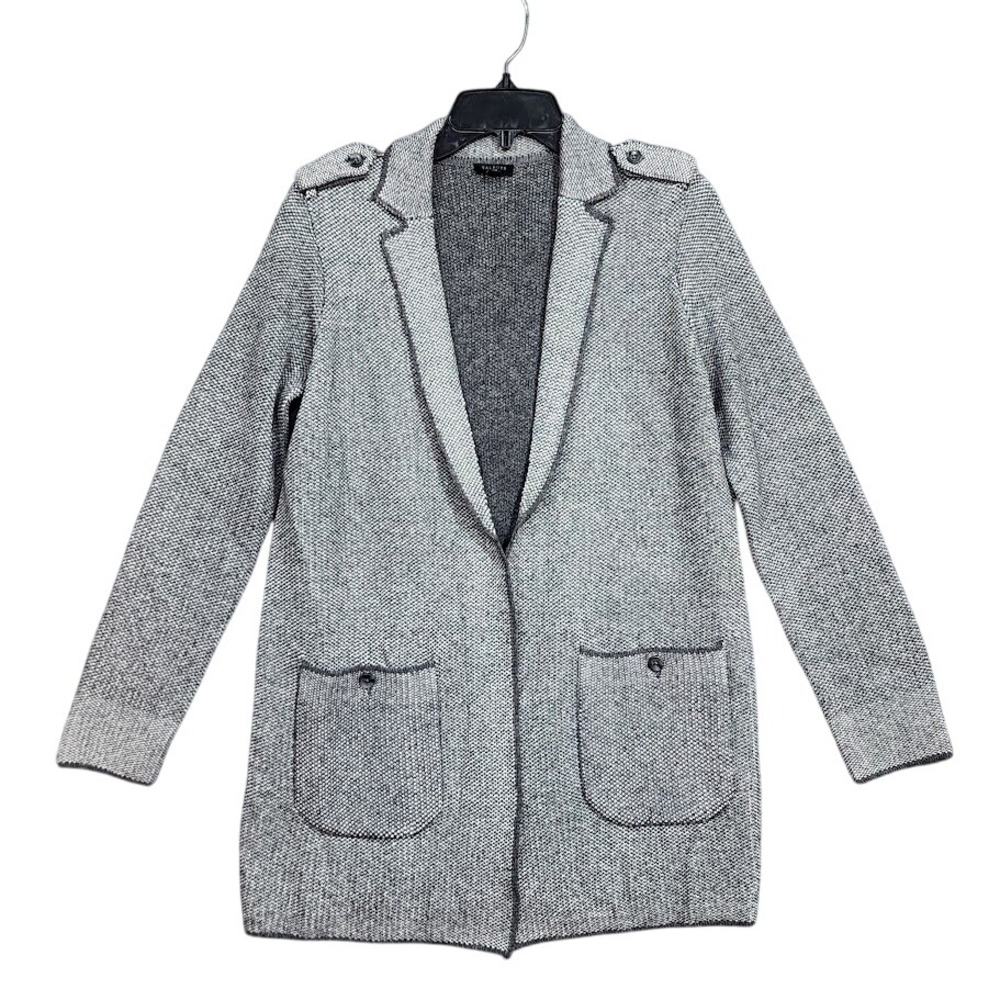 Talbots Knit Blazer Sweater Jacket Gray Wool‎ Blend Cardigan Casual Small Petite